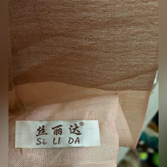 Silk-Like Brown & Beige Striped Scarf With Fringe By Si Li Da - Picture 5 of 6